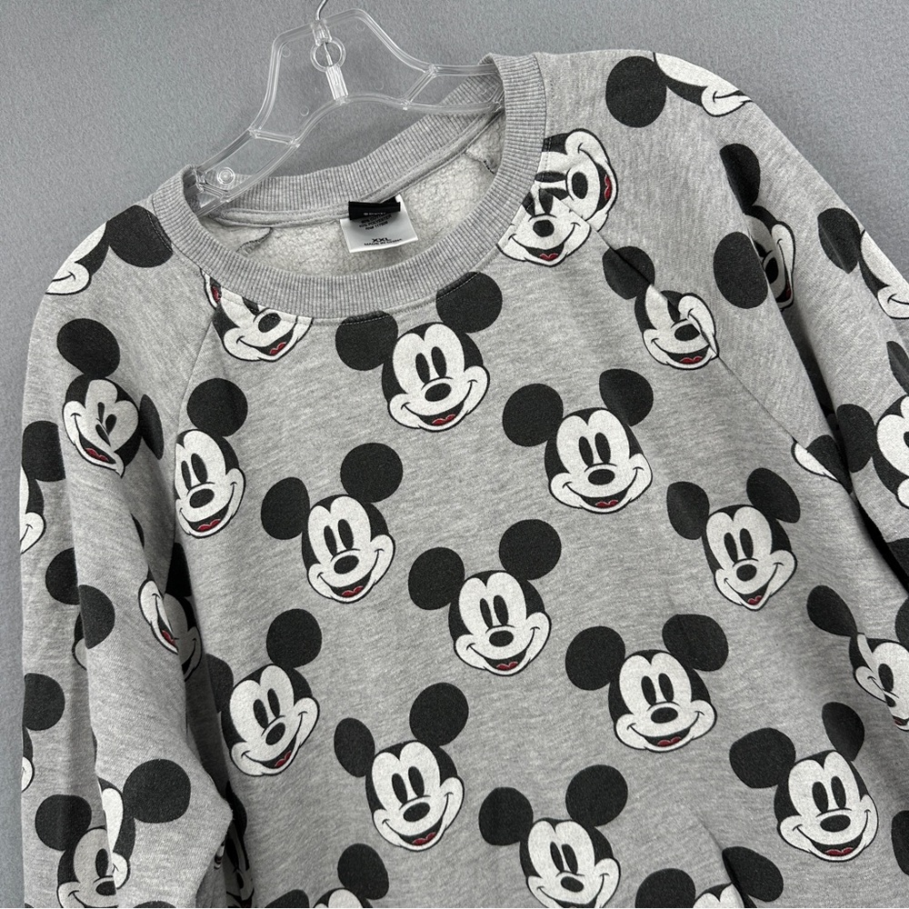 Disney Mickey Mouse Crewneck Sweatshirt Adults XXL Gray All Over Print Cotton